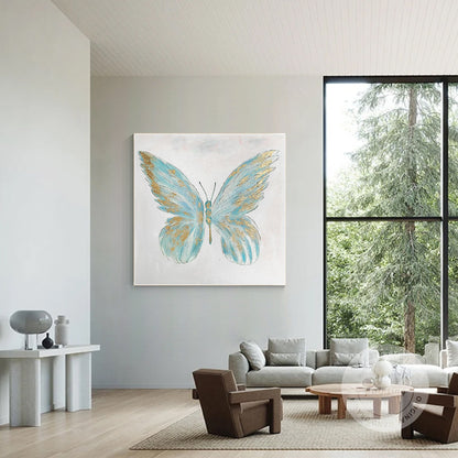 Textured Butterfly Painting: Light Blue & Gold Acrylic Wall Art #4