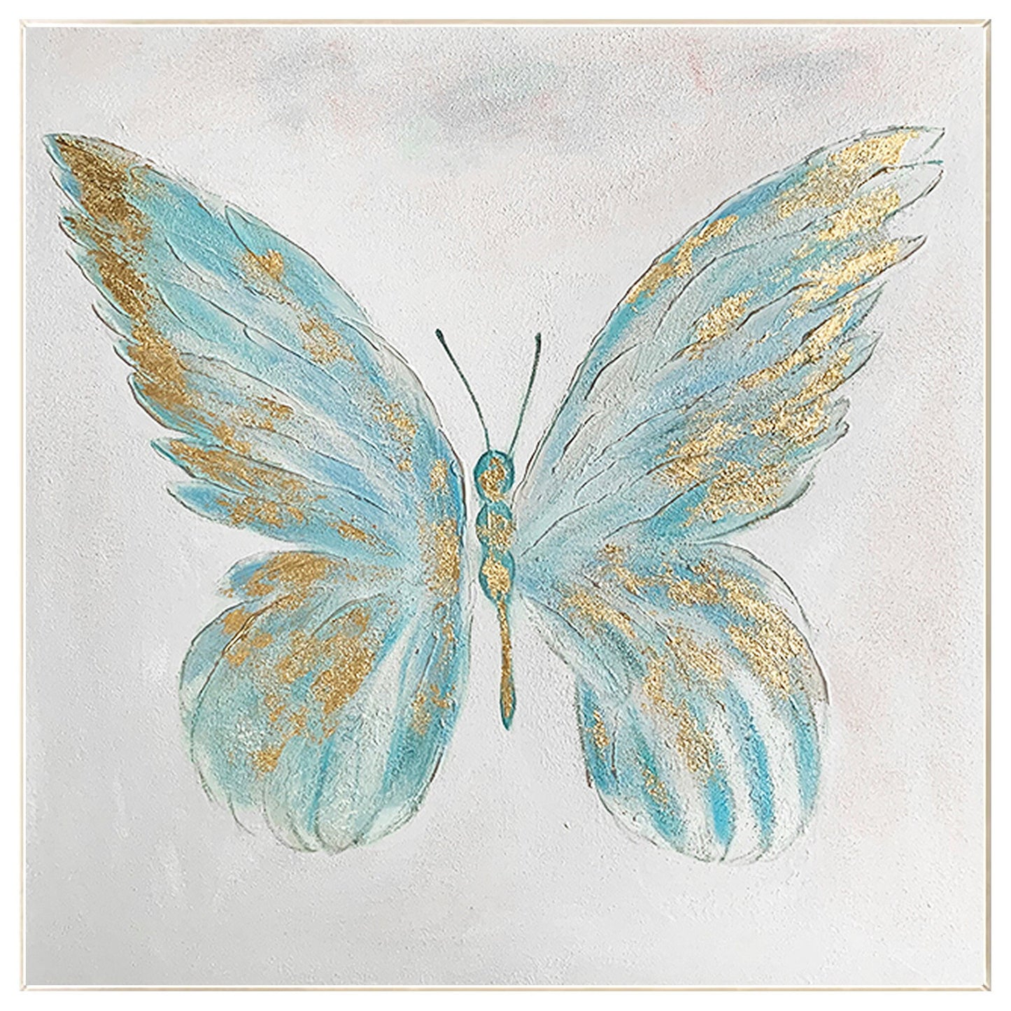 Textured Butterfly Painting: Light Blue & Gold Acrylic Wall Art #8