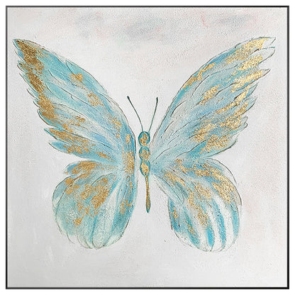 Textured Butterfly Painting: Light Blue & Gold Acrylic Wall Art #9
