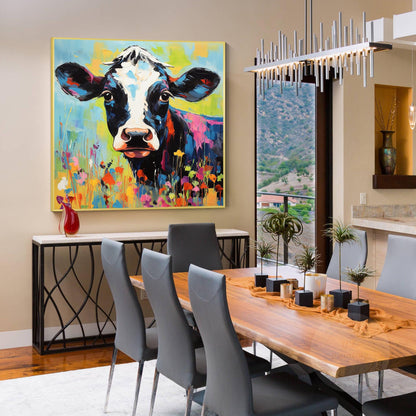 Textured Calf Painting Colorful Flowers, Original Oil Painting On Canvas, Extra  #5