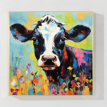 Textured Calf Painting Colorful Flowers, Original Oil Painting On Canvas, Extra  #9
