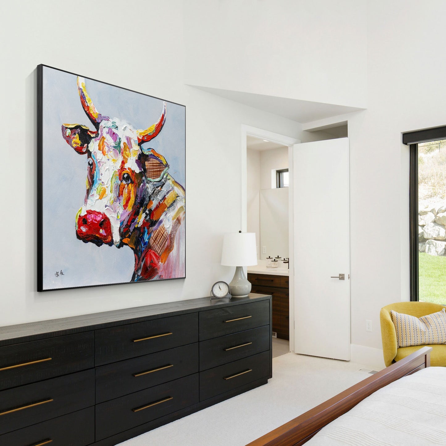 Textured Cow Painting: Extra Large Framed Farmhouse Wall Art #2