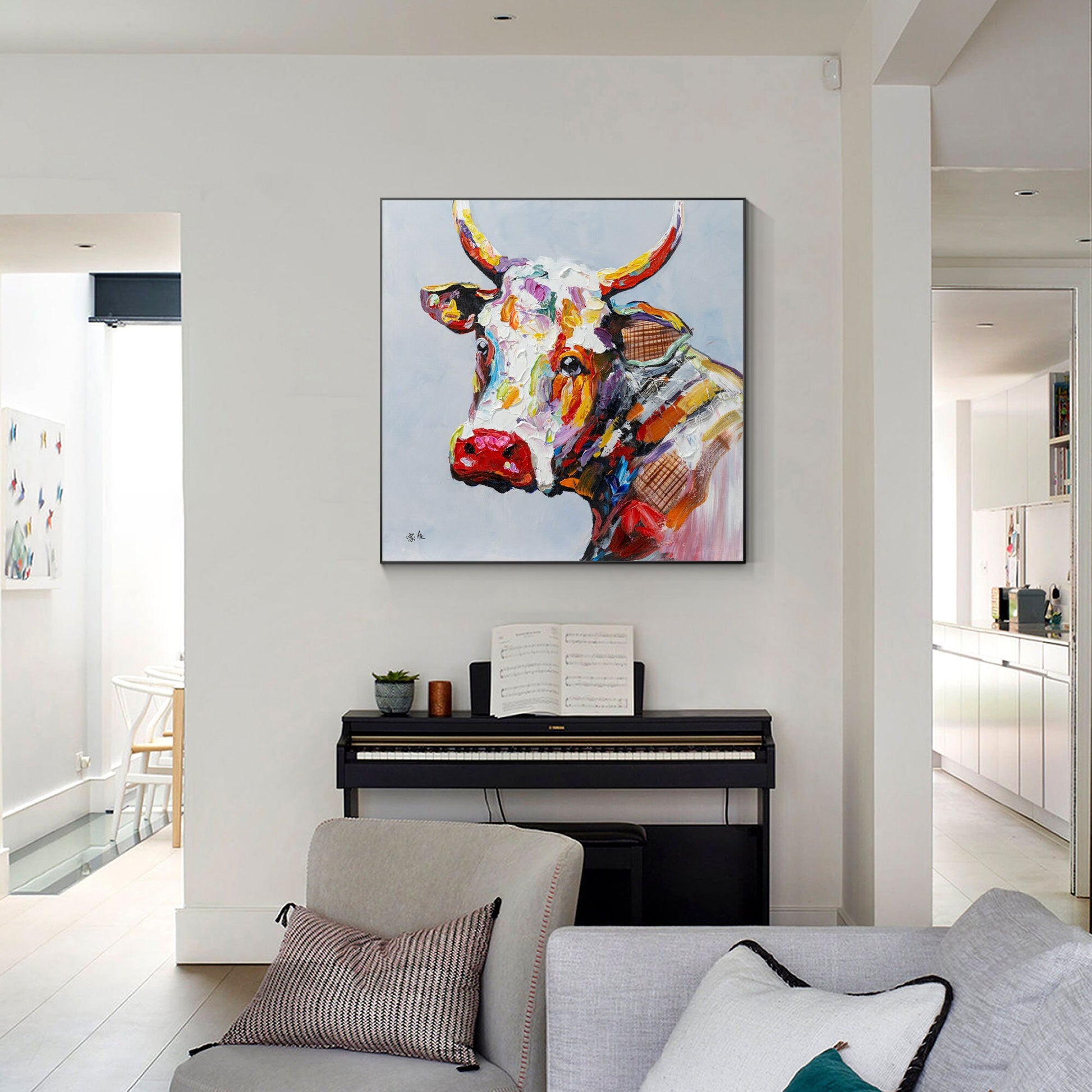 Textured Cow Painting: Extra Large Framed Farmhouse Wall Art #3