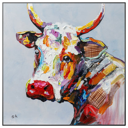 Textured Cow Painting: Extra Large Framed Farmhouse Wall Art #10