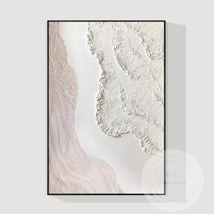 Textured Cream White Abstract Painting, 3D Plaster Wave Art on Canvas, Minimalis #11