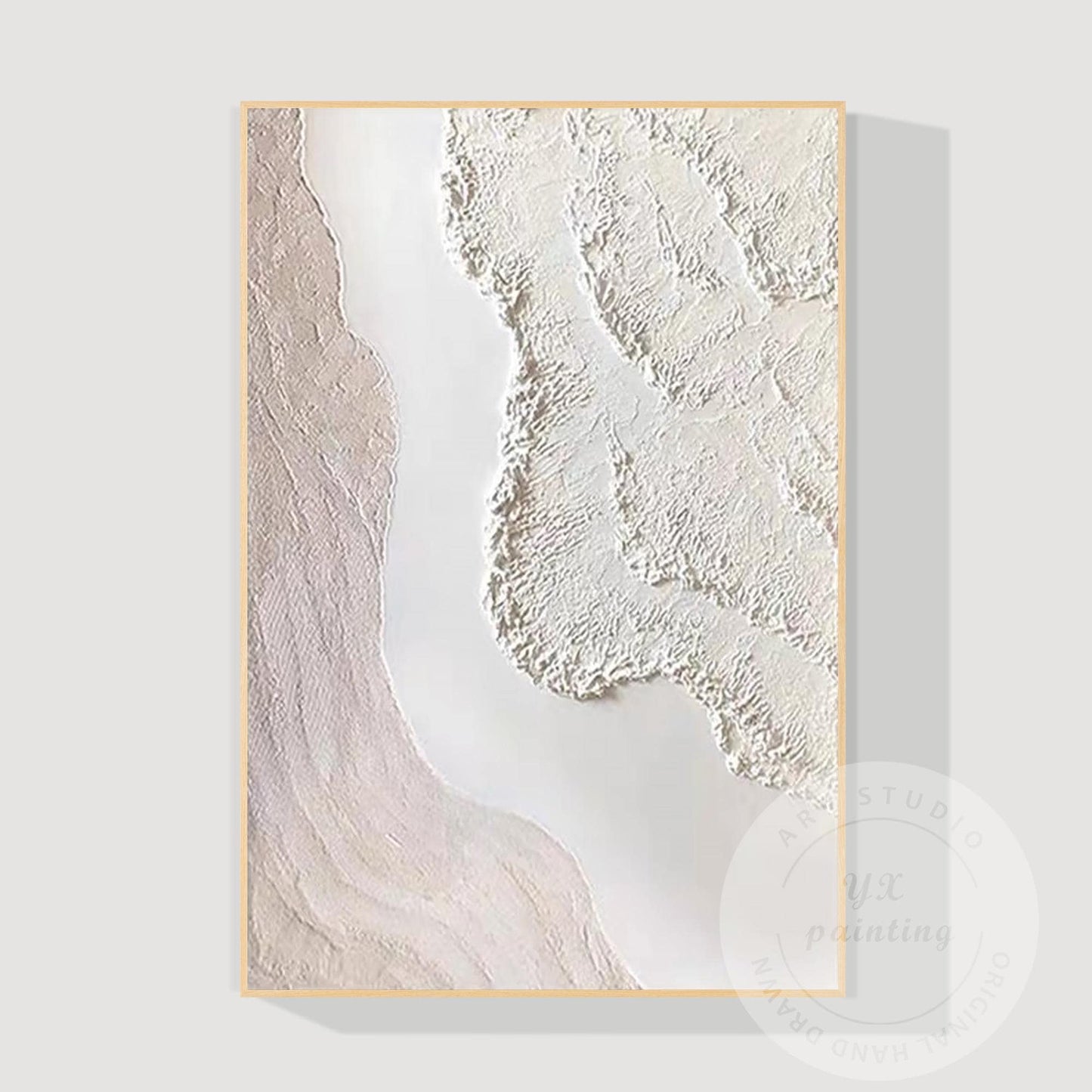 Textured Cream White Abstract Painting, 3D Plaster Wave Art on Canvas, Minimalis #12