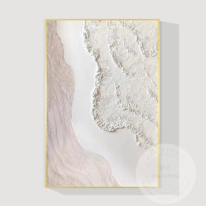 Textured Cream White Abstract Painting, 3D Plaster Wave Art on Canvas, Minimalis #13