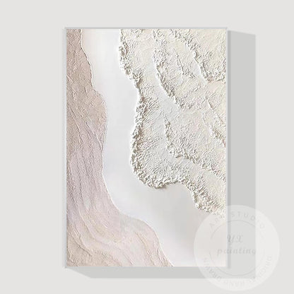 Textured Cream White Abstract Painting, 3D Plaster Wave Art on Canvas, Minimalis #14