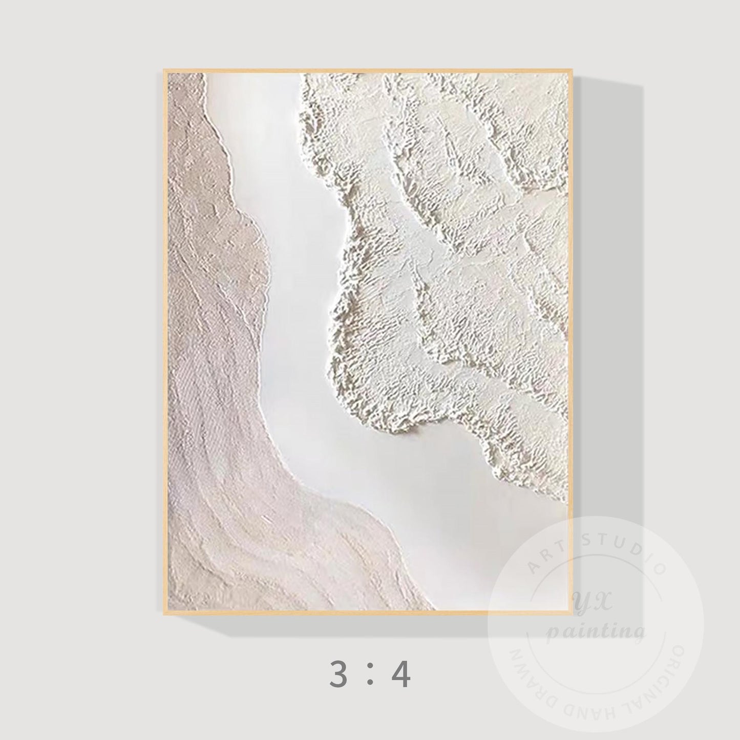 Textured Cream White Abstract Painting, 3D Plaster Wave Art on Canvas, Minimalis #9