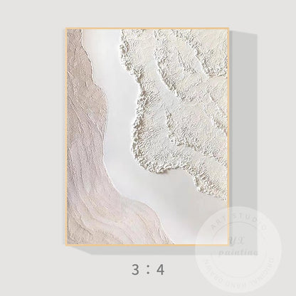 Textured Cream White Abstract Painting, 3D Plaster Wave Art on Canvas, Minimalis #9