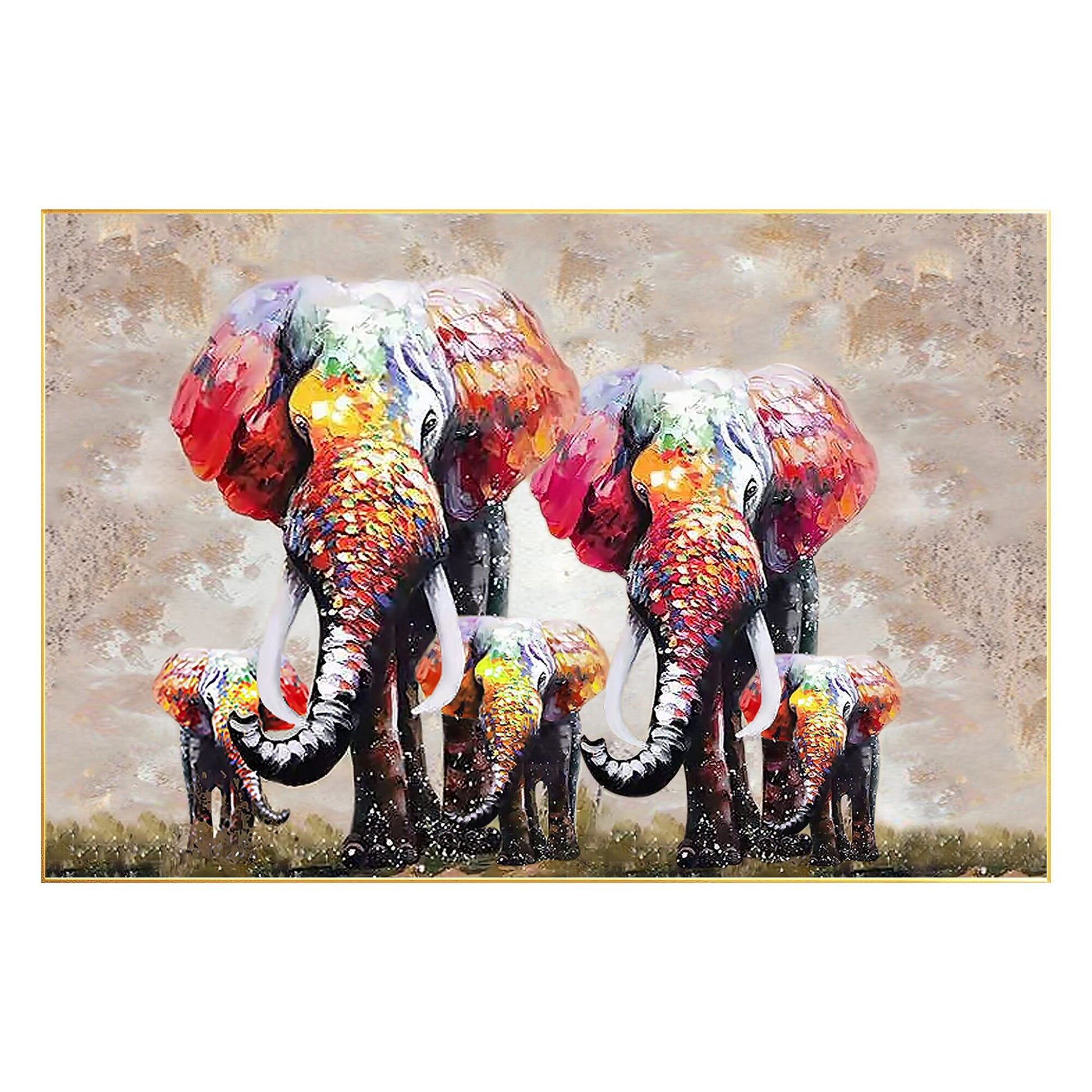 Textured Elephant Family Canvas Painting: Large Framed Wall Art #8