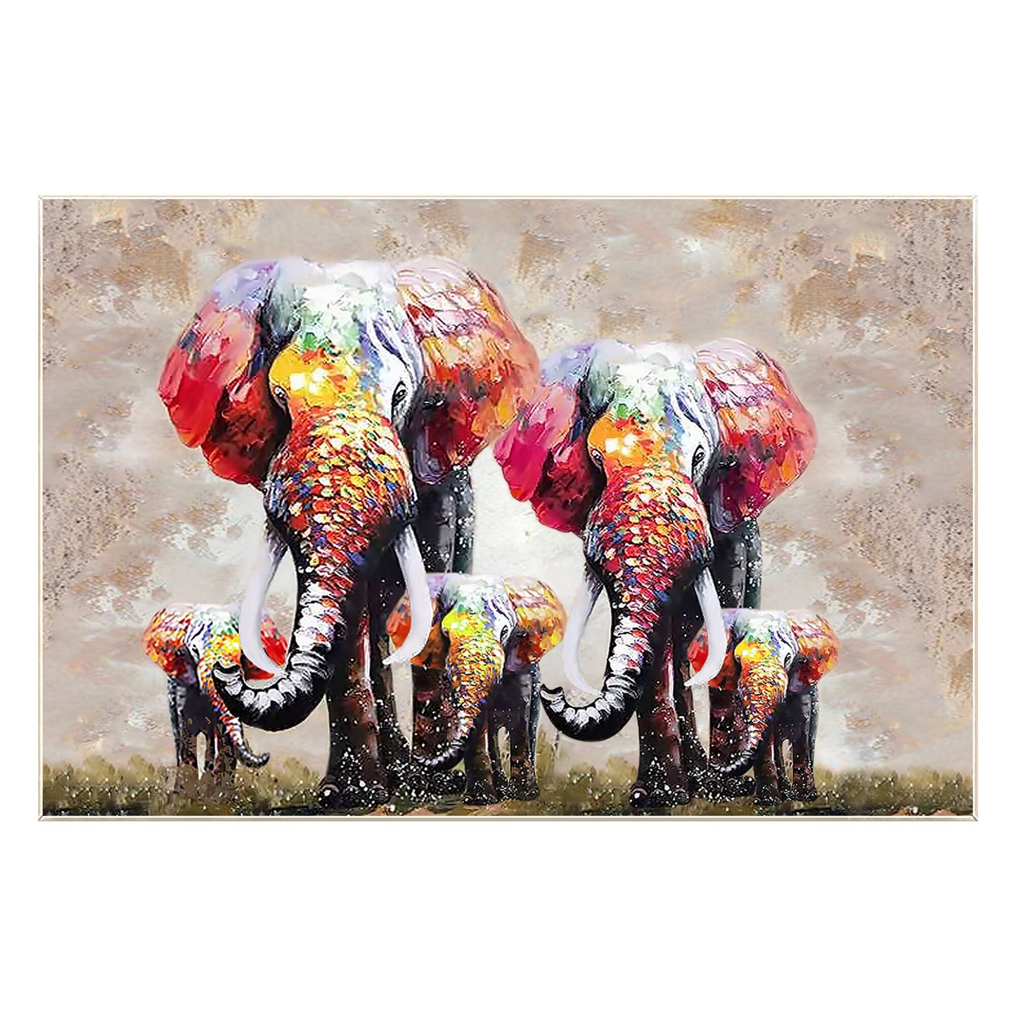 Textured Elephant Family Canvas Painting: Large Framed Wall Art #9