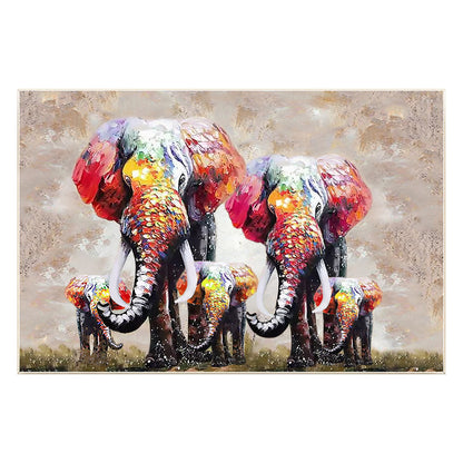 Textured Elephant Family Canvas Painting: Large Framed Wall Art #9