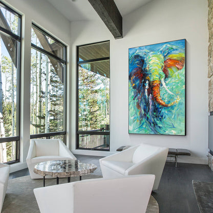 Textured Elephant Painting On Canvas: Colorful Framed Wall Art #2