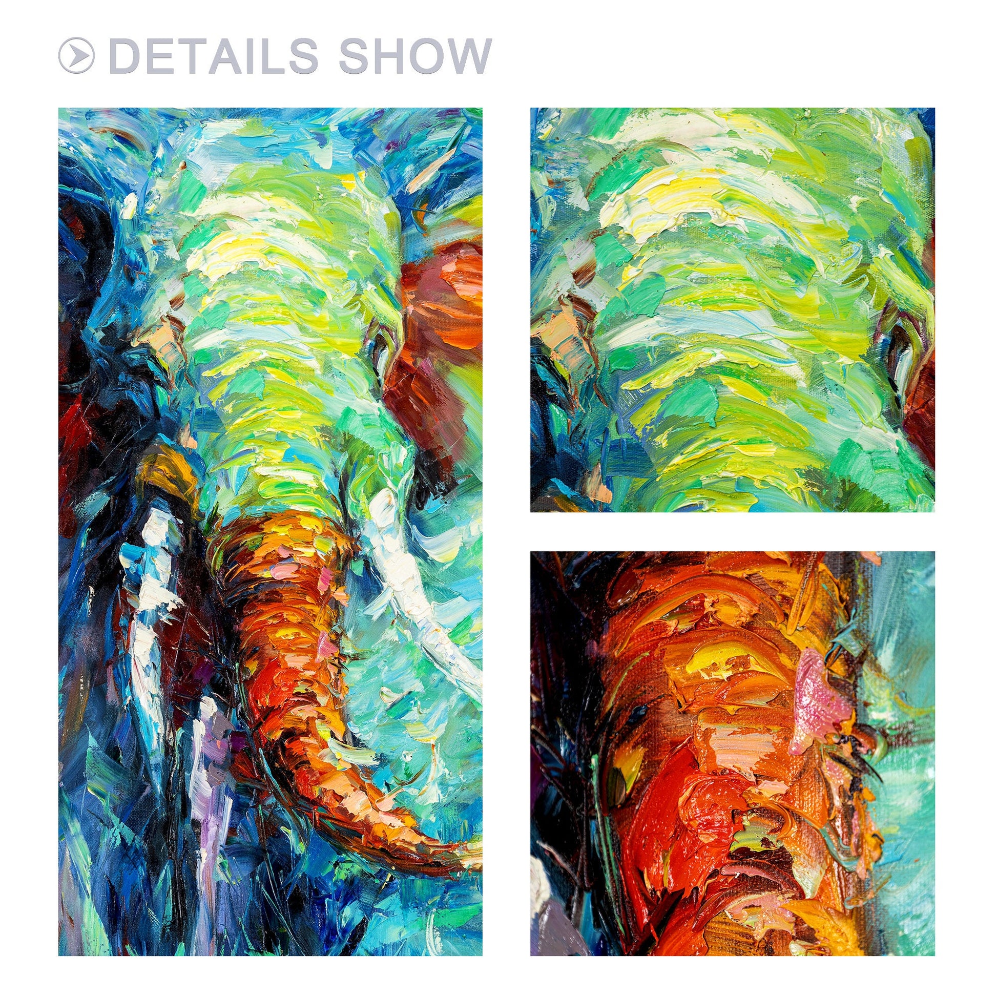 Textured Elephant Painting On Canvas: Colorful Framed Wall Art #3