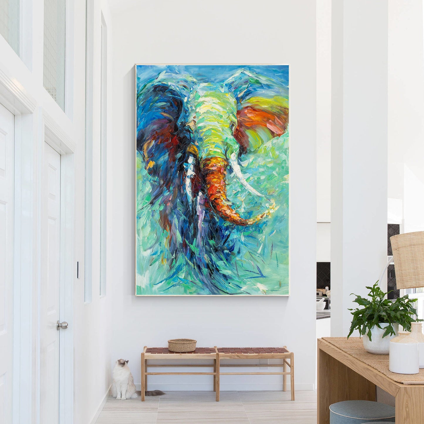 Textured Elephant Painting On Canvas: Colorful Framed Wall Art #4