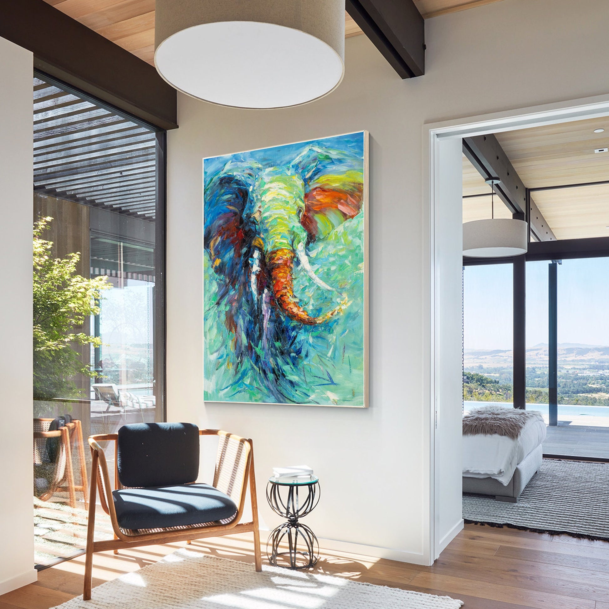 Textured Elephant Painting On Canvas: Colorful Framed Wall Art #6