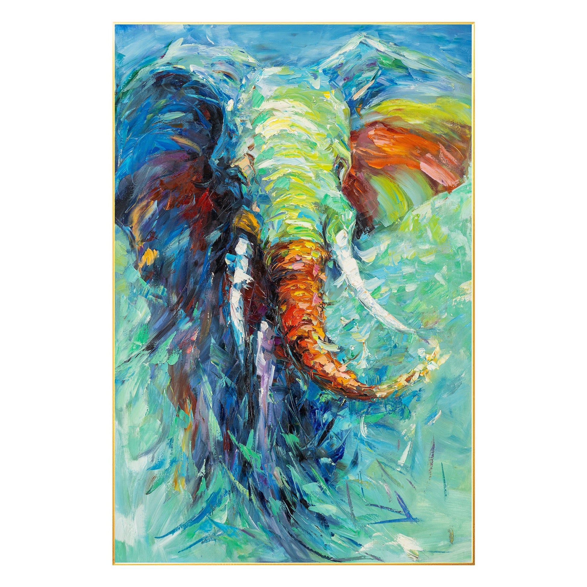 Textured Elephant Painting On Canvas: Colorful Framed Wall Art #8