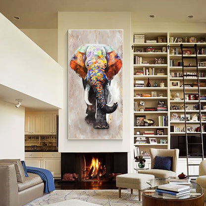 Textured Elephant Painting on Canvas: Framed Wabi Sabi Wall Art #2