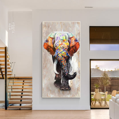 Textured Elephant Painting on Canvas: Framed Wabi Sabi Wall Art #4