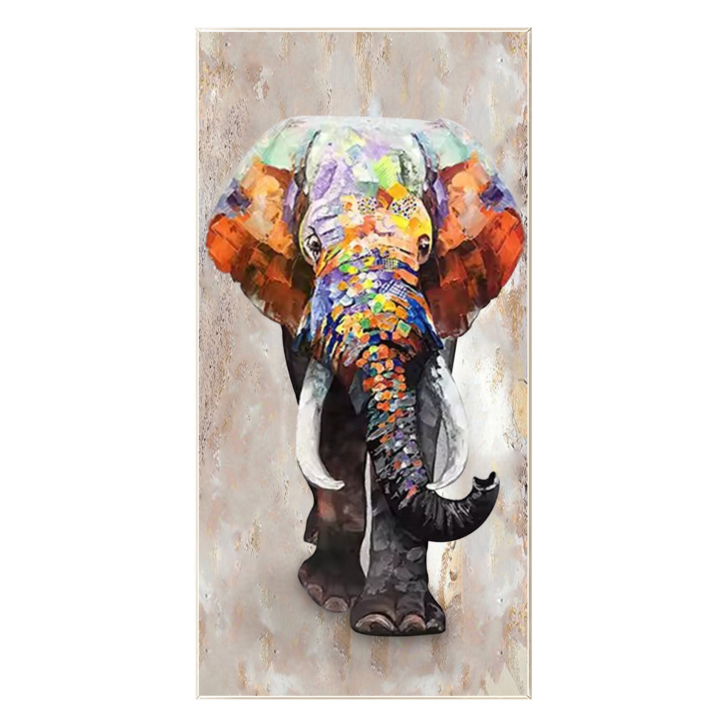 Textured Elephant Painting on Canvas: Framed Wabi Sabi Wall Art #8