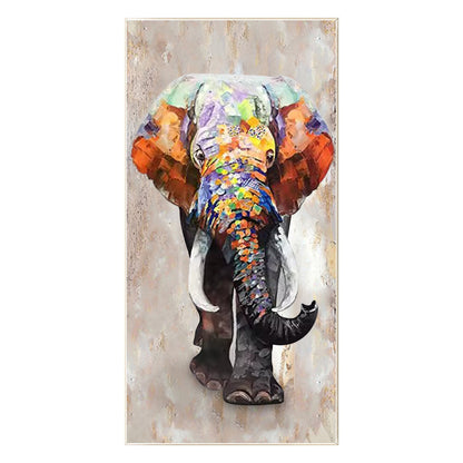 Textured Elephant Painting on Canvas: Framed Wabi Sabi Wall Art #8