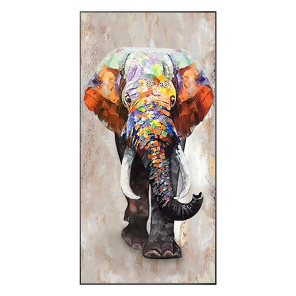 Textured Elephant Painting on Canvas: Framed Wabi Sabi Wall Art #9