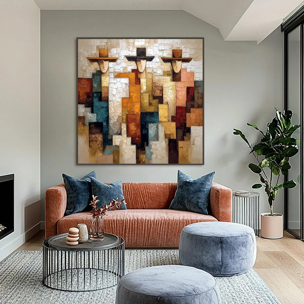 THE TRIAD: Textured Figurative Abstract Painting of Three Figures | Figurative closeup, raised brushwork detail