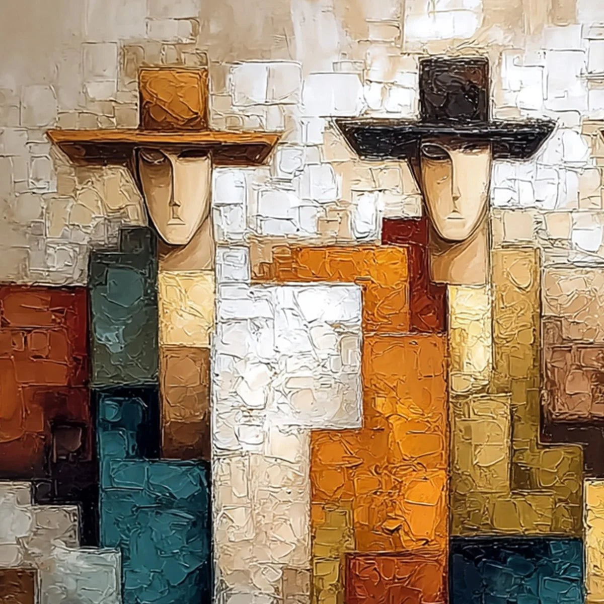 THE TRIAD: Textured Figurative Abstract Painting of Three Figures | rolled canvas, ready for custom framing