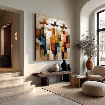THE TRIAD: Textured Figurative Abstract Painting of Three Figures | multi-color palette, original oil on stretched canvas art
