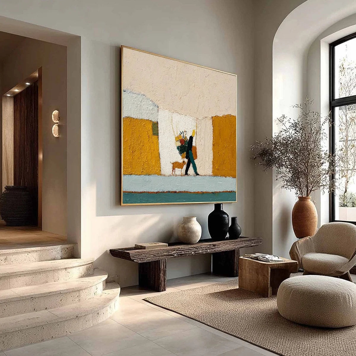 A SIMPLE PLEASURE: Textured Figurative Impasto Painting of a City Stroll | multi-color palette, original oil on stretched canvas art