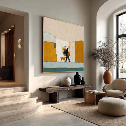 A SIMPLE PLEASURE: Textured Figurative Impasto Painting of a City Stroll | multi-color palette, original oil on stretched canvas art
