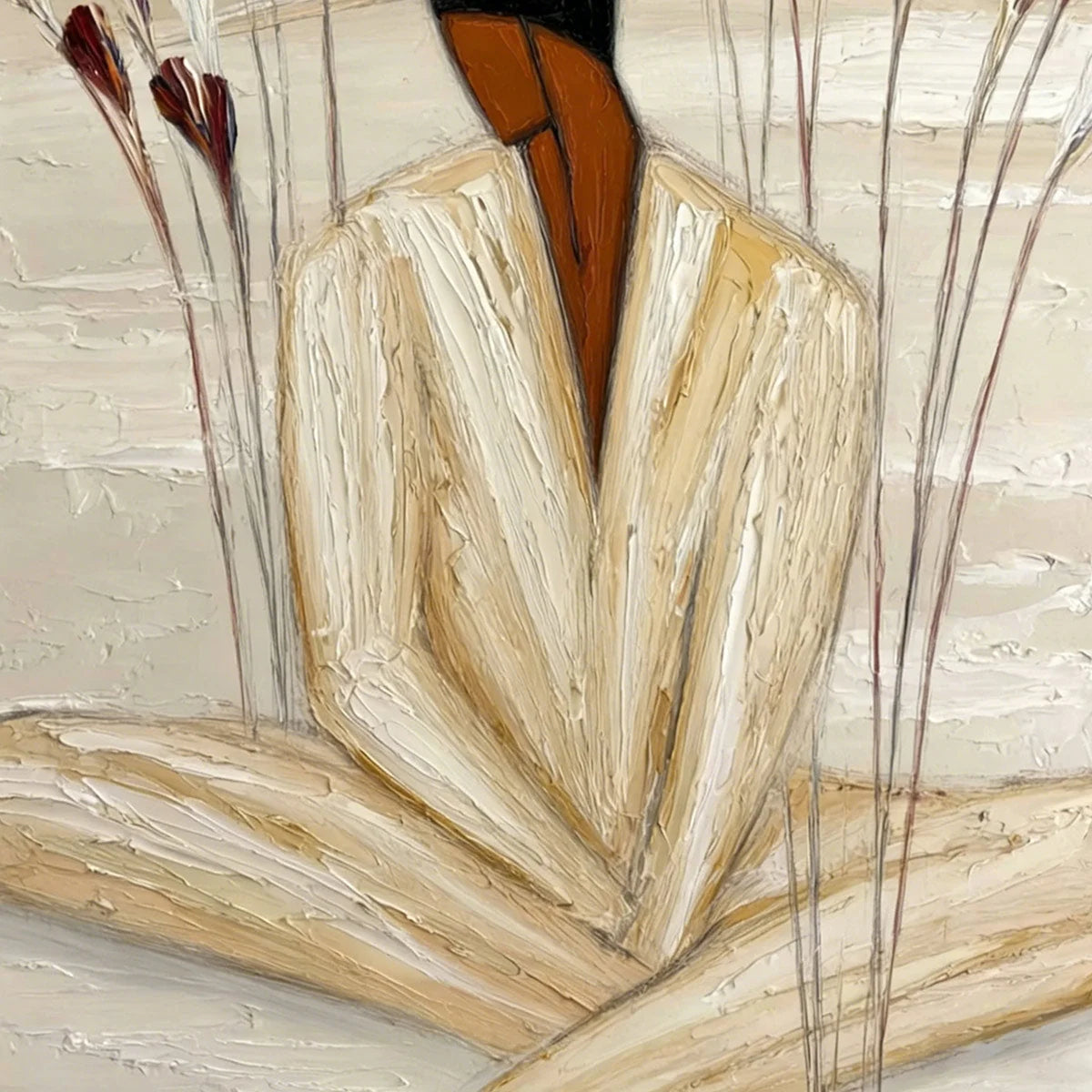 QUIET REPOSE: Textured Figurative Painting of a Person in Contemplation | rolled canvas, ready for custom framing