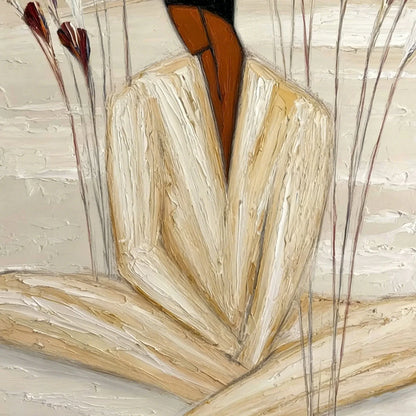 QUIET REPOSE: Textured Figurative Painting of a Person in Contemplation | rolled canvas, ready for custom framing