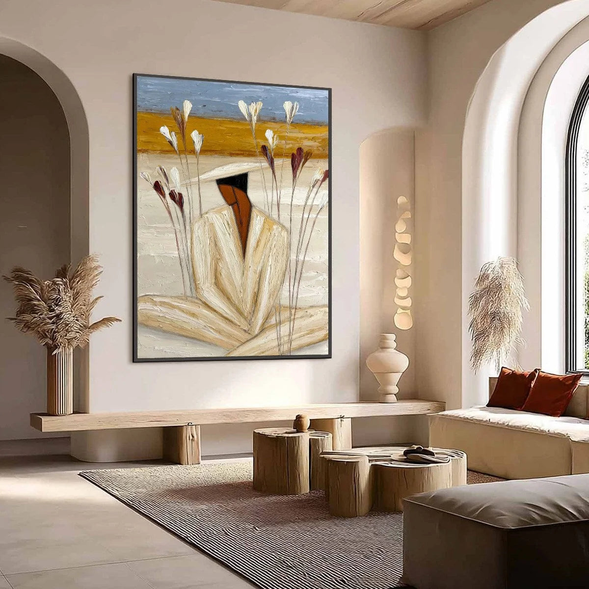 QUIET REPOSE: Textured Figurative Painting of a Person in Contemplation | Figurative mood, soft natural light studio shot