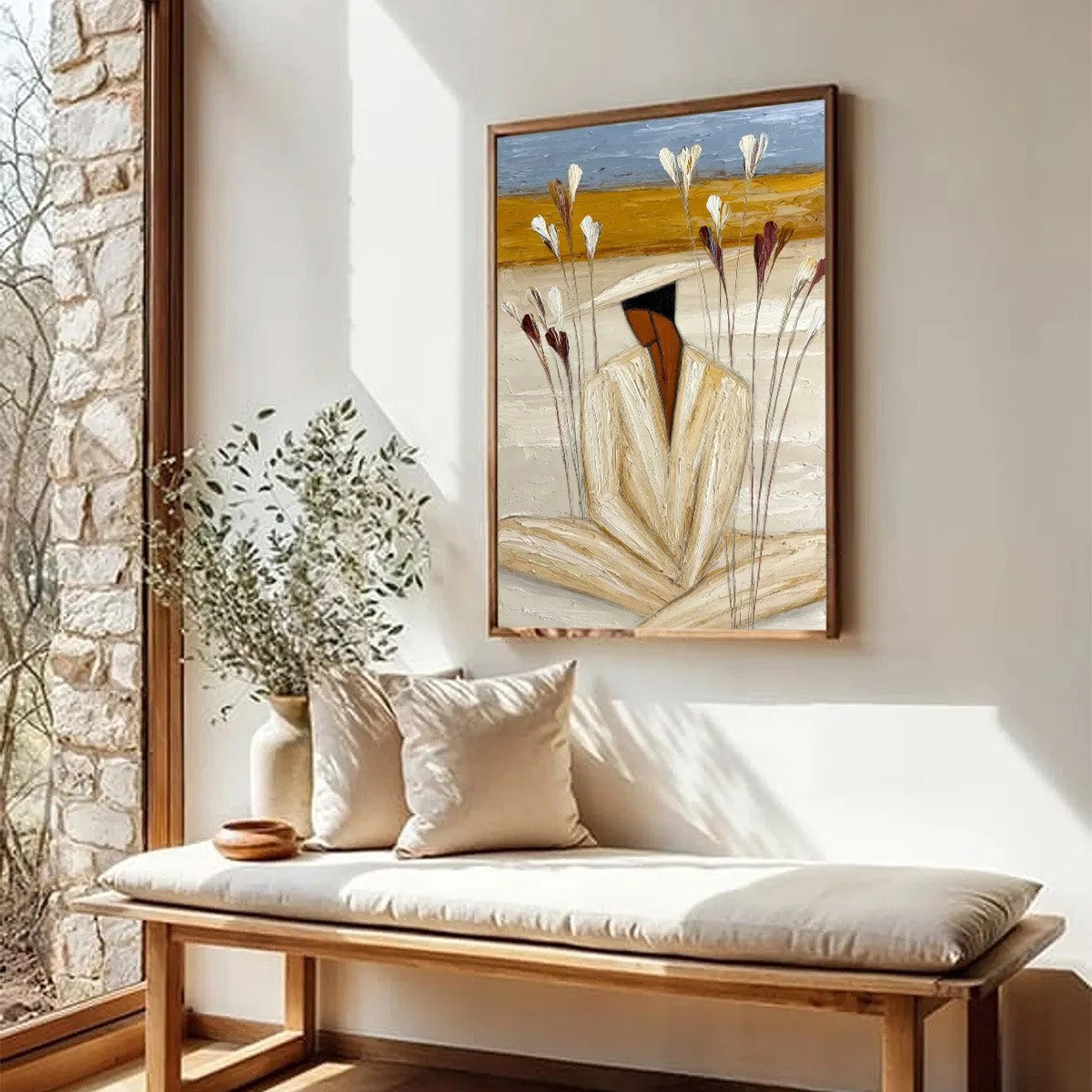 QUIET REPOSE: Textured Figurative Painting of a Person in Contemplation | multi-color palette, original oil on stretched canvas art