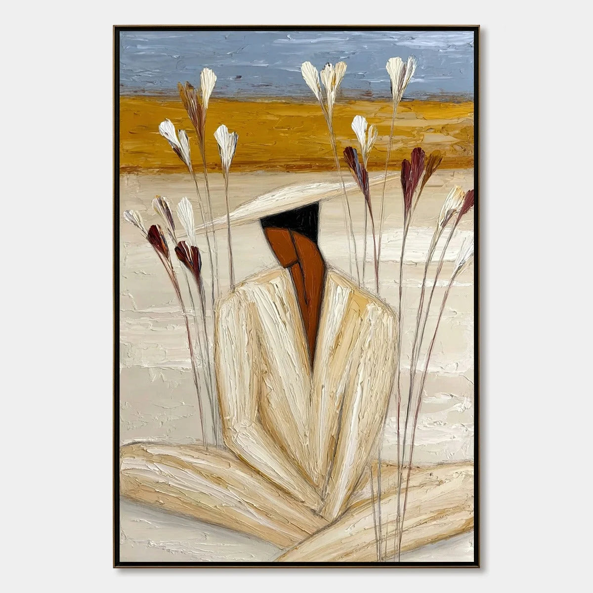 QUIET REPOSE: Textured Figurative Painting of a Person in Contemplation | hanging in living room, Figurative wall art