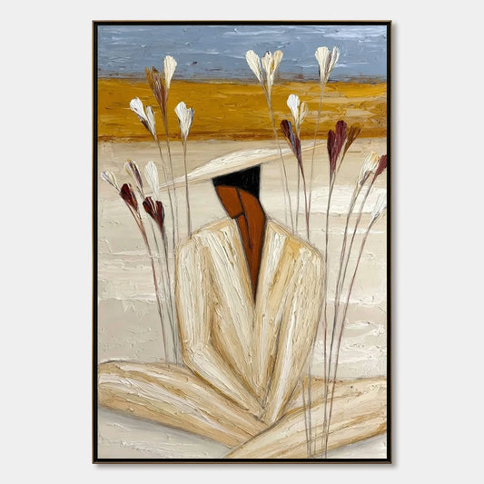 QUIET REPOSE: Textured Figurative Painting of a Person in Contemplation | hanging in living room, Figurative wall art