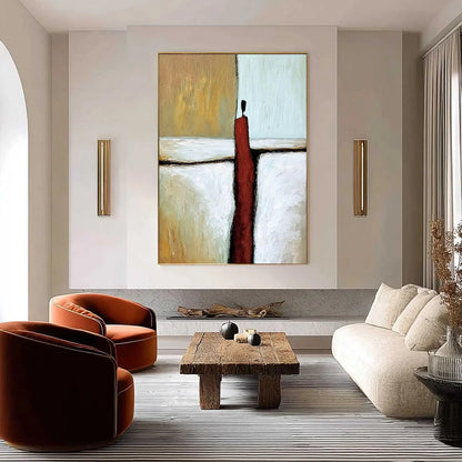 THE PATH: Textured Abstract Figurative Painting for Modern Decor | gold frame stretched on neutral wall