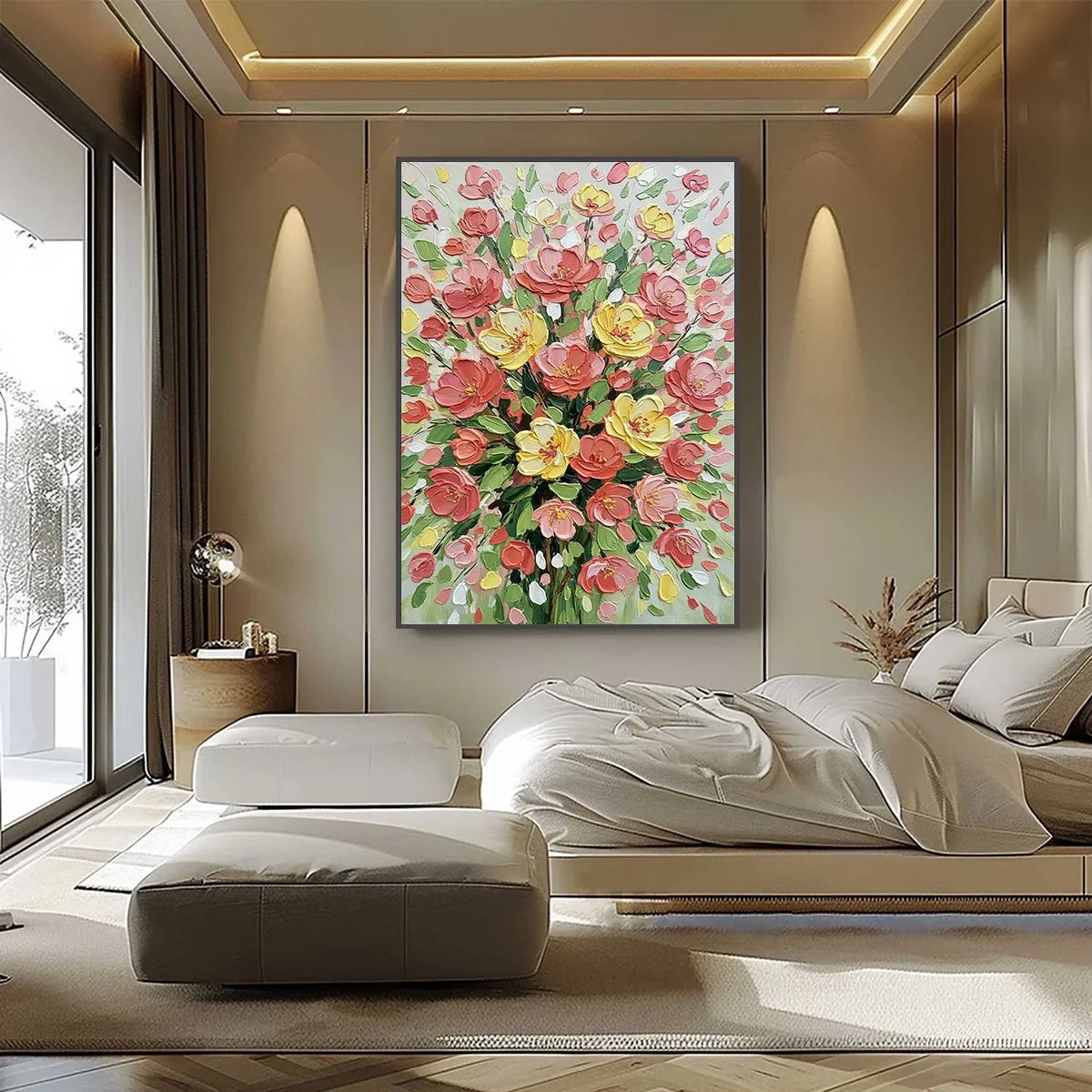 JOYFUL BLOOM: Textured Floral Impasto Oil Painting | Abstract closeup, raised brushwork detail