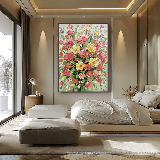 JOYFUL BLOOM: Textured Floral Impasto Oil Painting