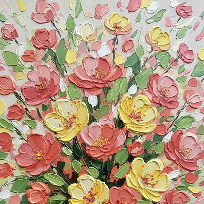 JOYFUL BLOOM: Textured Floral Impasto Oil Painting | rectangular format, hand-painted canvas edge