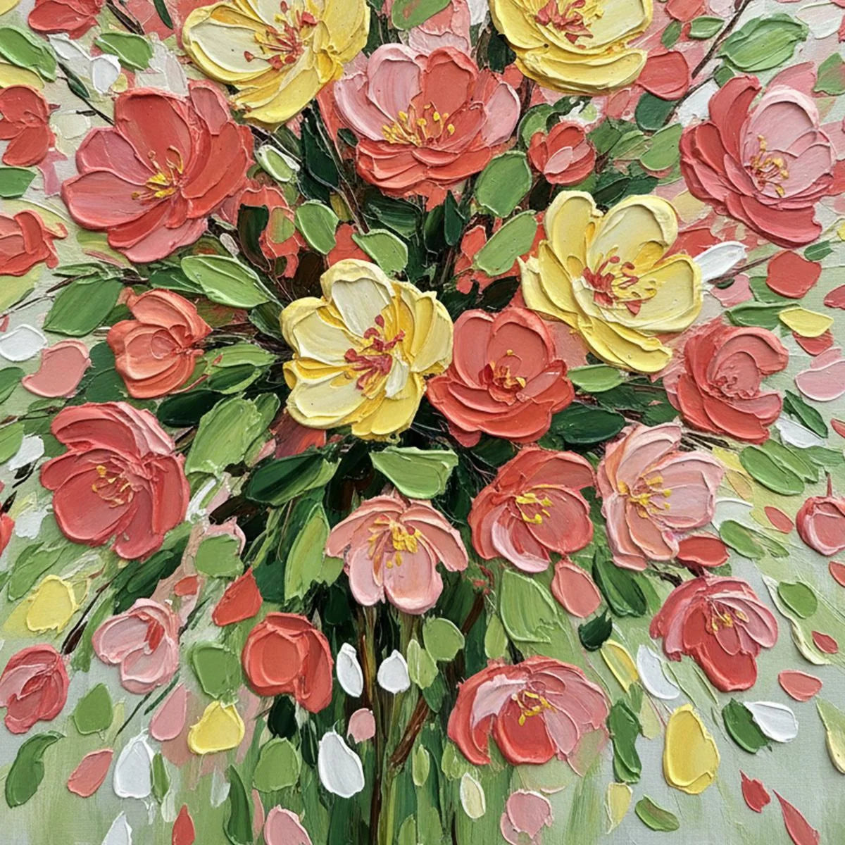 JOYFUL BLOOM: Textured Floral Impasto Oil Painting | rolled canvas, ready for custom framing