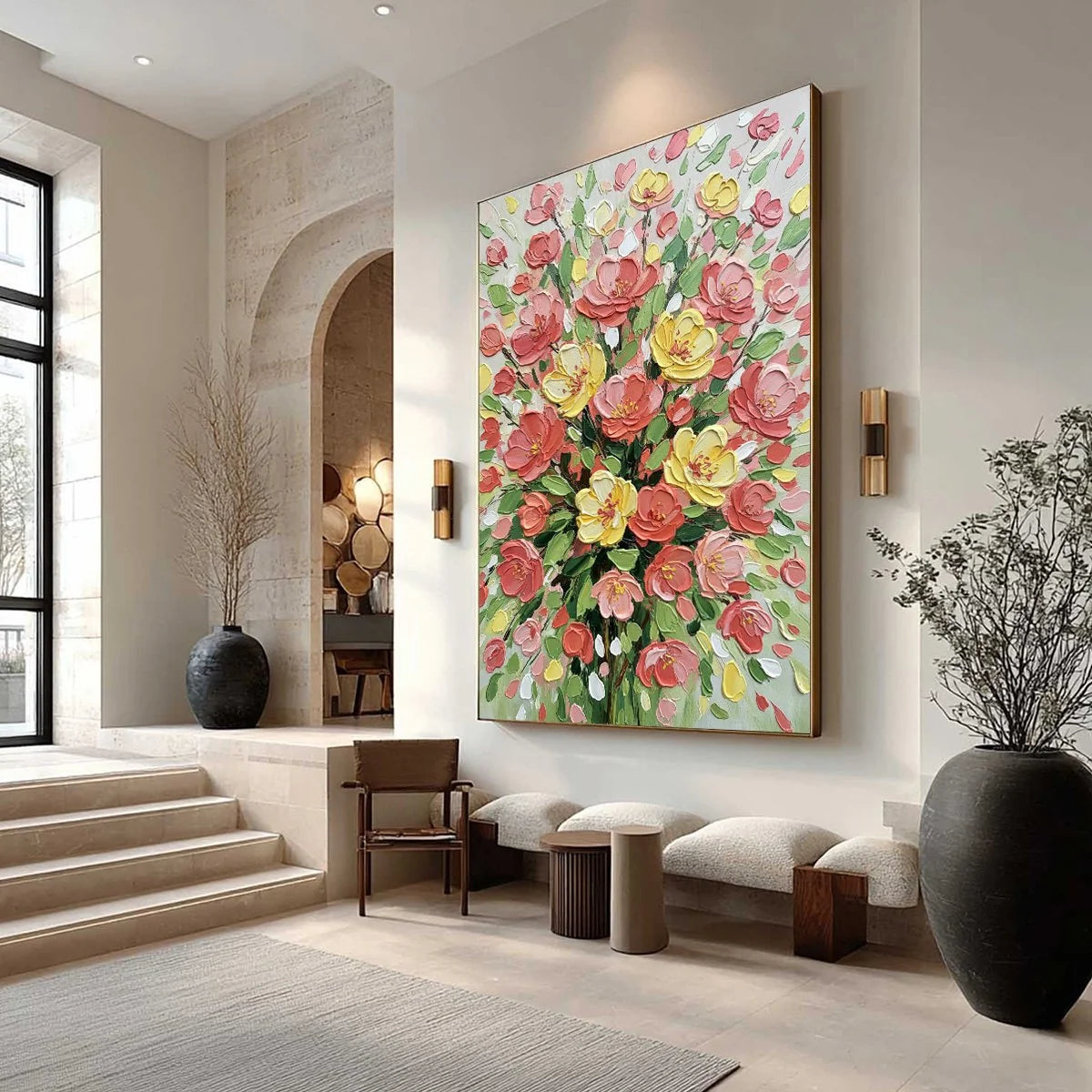 JOYFUL BLOOM: Textured Floral Impasto Oil Painting | Abstract mood, soft natural light studio shot