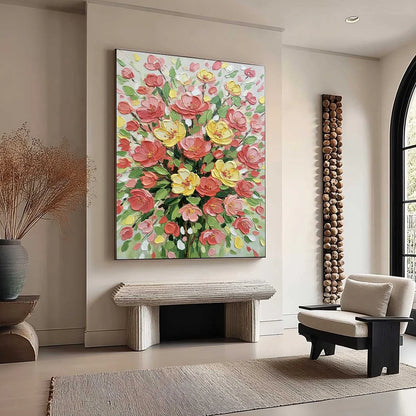 JOYFUL BLOOM: Textured Floral Impasto Oil Painting | multi-color palette, original oil on stretched canvas art