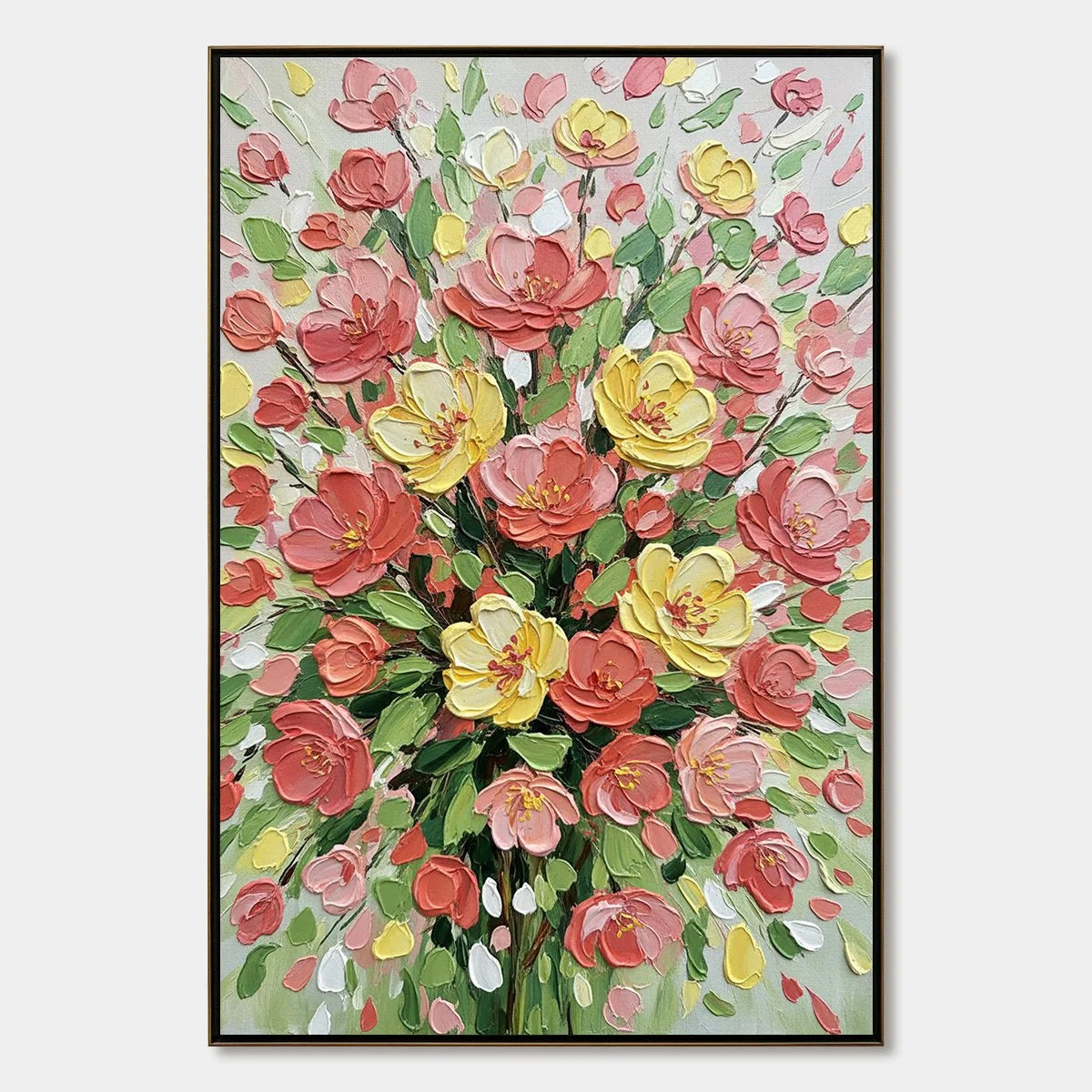 JOYFUL BLOOM: Textured Floral Impasto Oil Painting | hanging in living room, Abstract wall art