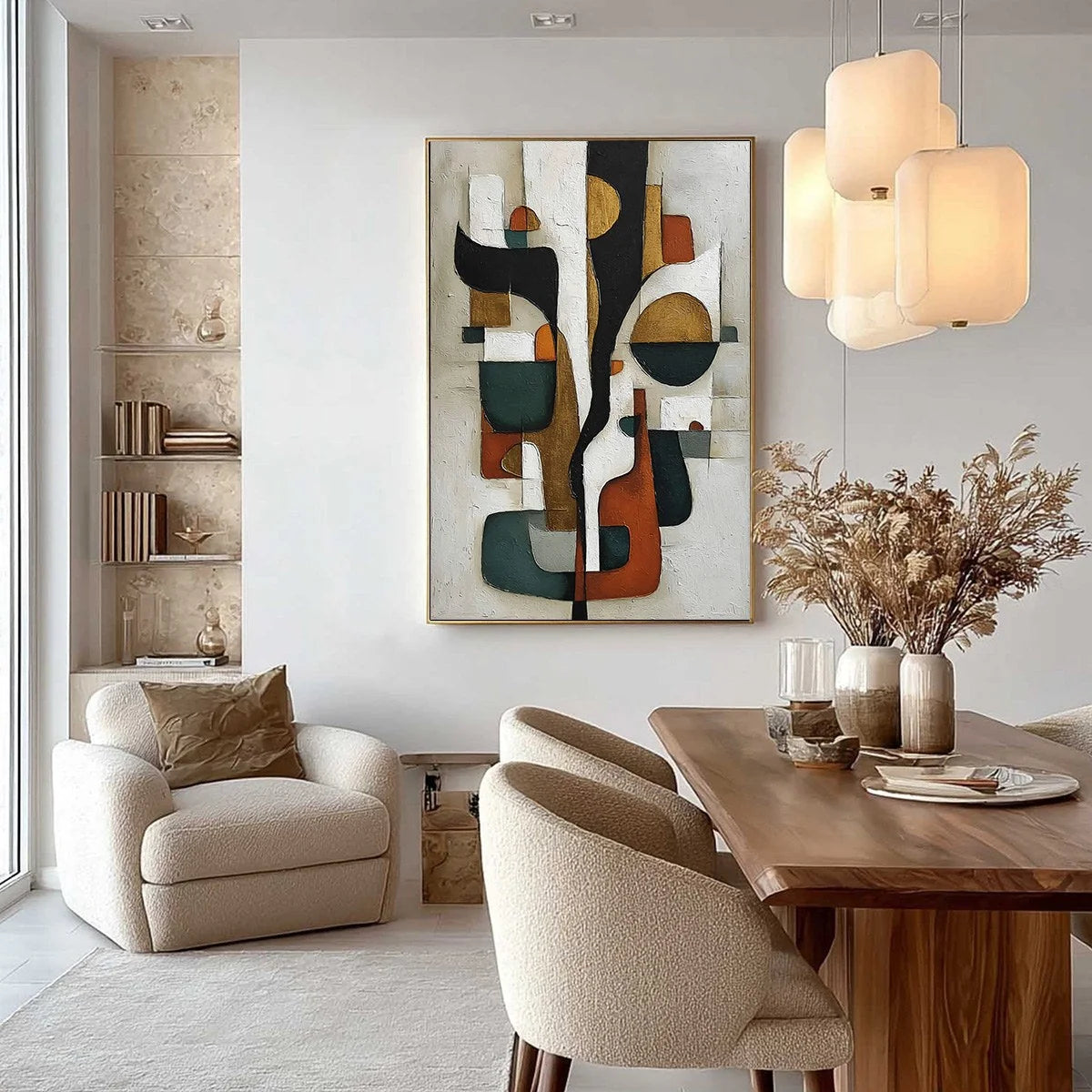 TERRA FORMA: Textured Geometric Abstract Oil Painting for Modern Decor | black frame version on white wall