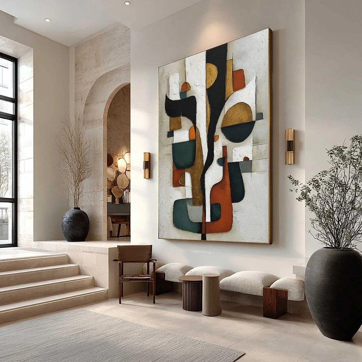 TERRA FORMA: Textured Geometric Abstract Oil Painting for Modern Decor | Minimalist mood, soft natural light studio shot