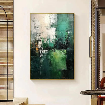 TEXTURED GREEN ABSTRACT: Impasto Abstract Painting, Vertical Wall Art | Abstract closeup, raised brushwork detail