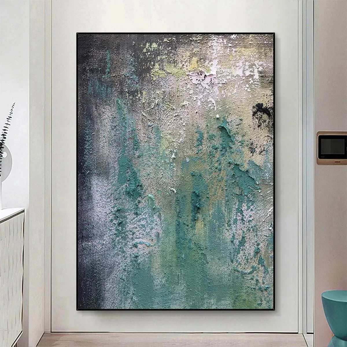 TEXTURED GREEN ABSTRACT: Impasto Abstract Painting, Vertical Wall Art | Abstract closeup, raised brushwork detail